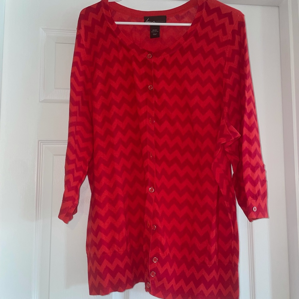 Lane Bryant Red/Red Orange Chevron Cardigan
